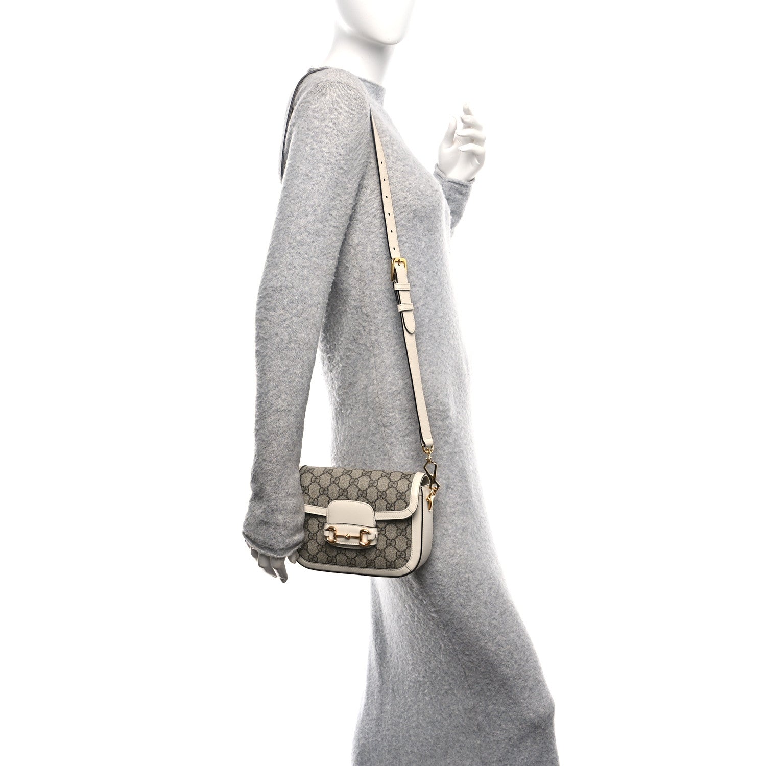 Gucci GG Supreme Monogram Web Mini Horsebit 1955 Shoulder Bag Beige Mystic White 2 of 10