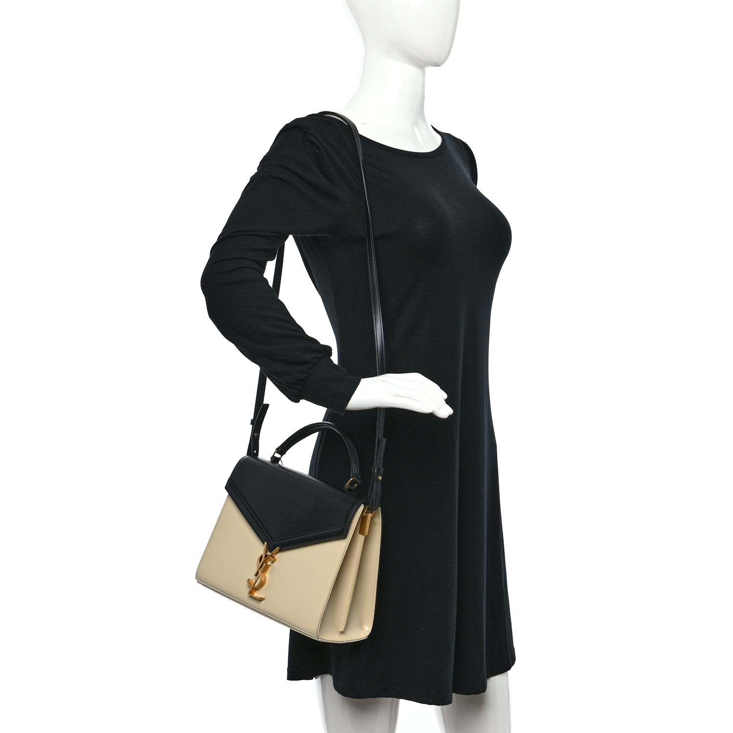 Saint Laurent Smooth Shiny Calfskin Medium Classic Monogram Cassandra Top Handle Black Crema Soft 2 of 11
