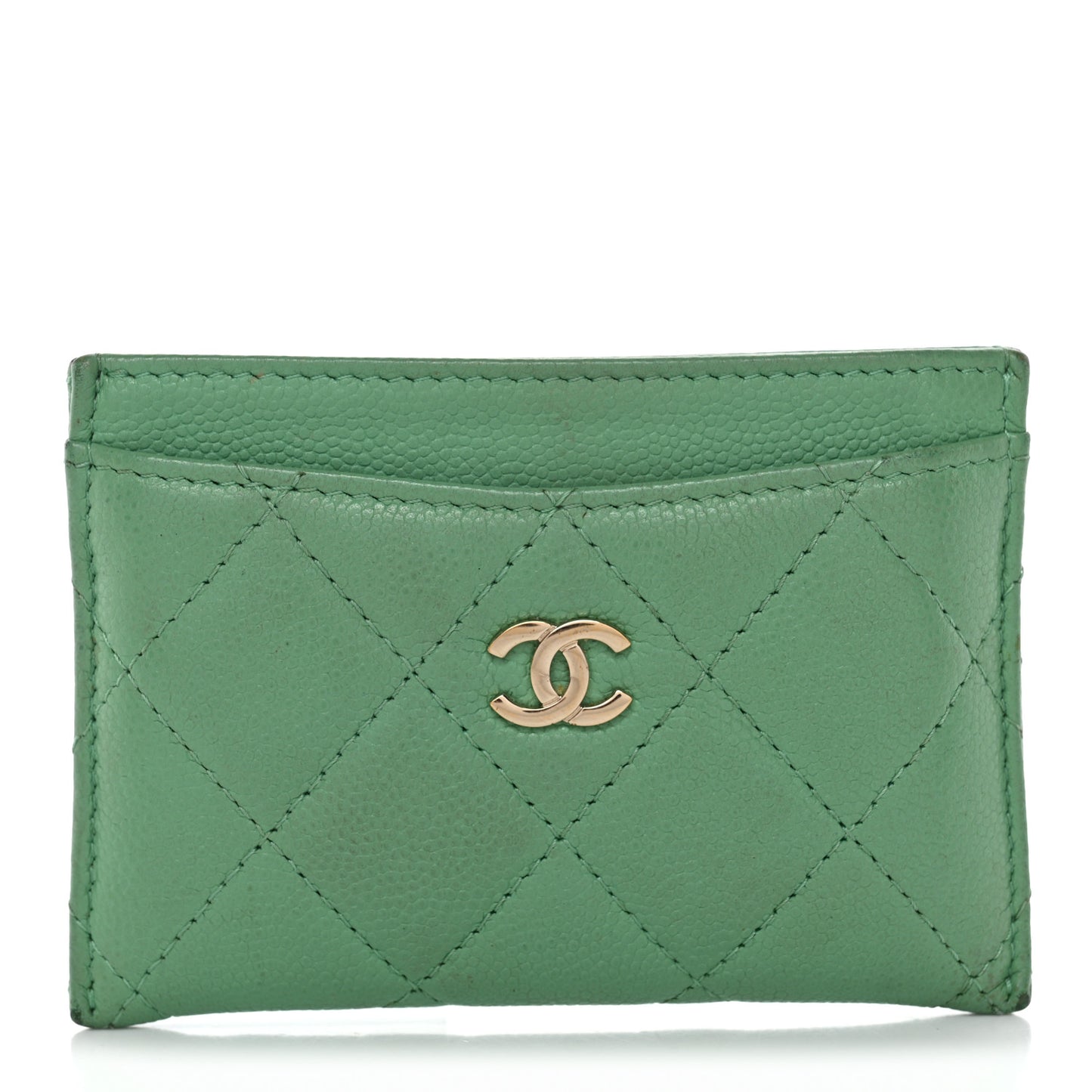 Caviar Quilted Card Holder Green
