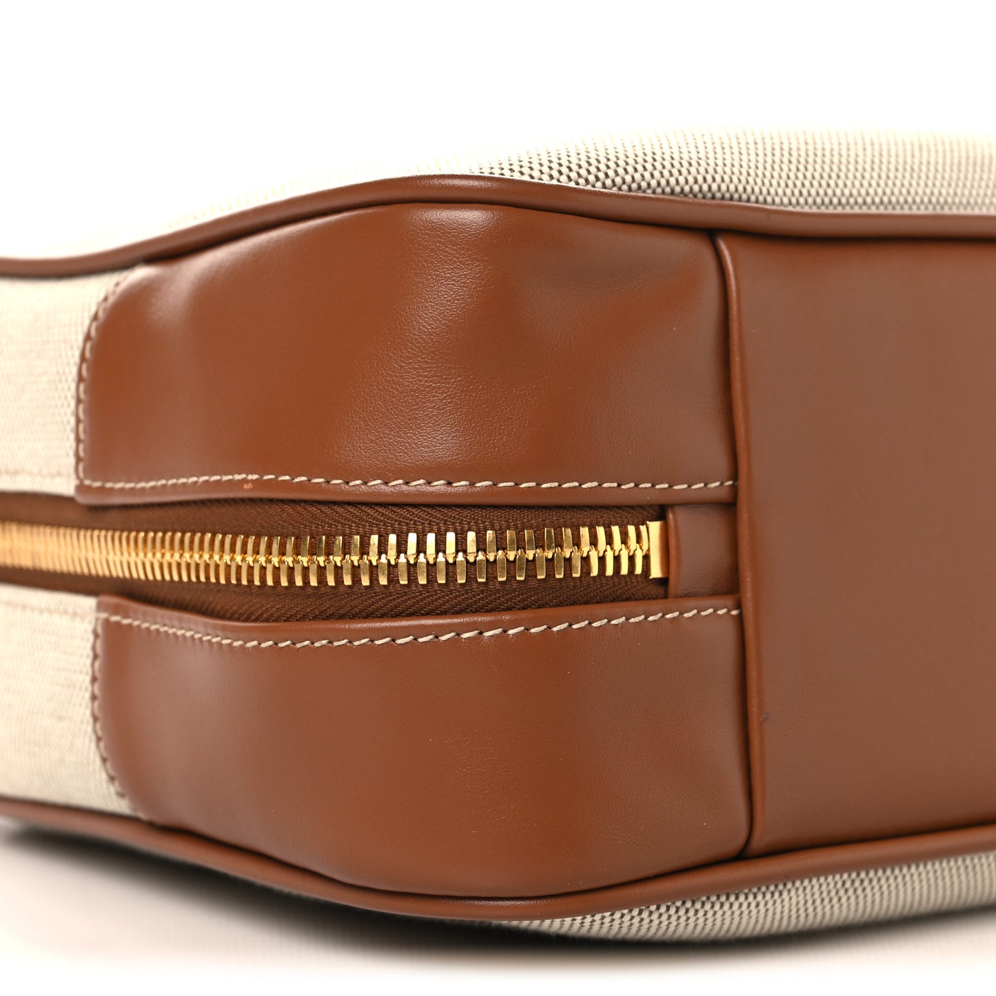 Canvas Calfskin Large Beau Top Handle Bag Naturale Brandy