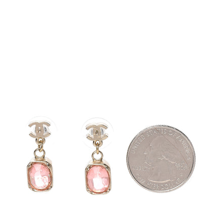 Chanel Crystal CC Drop Earrings Pink Gold 2 of 5