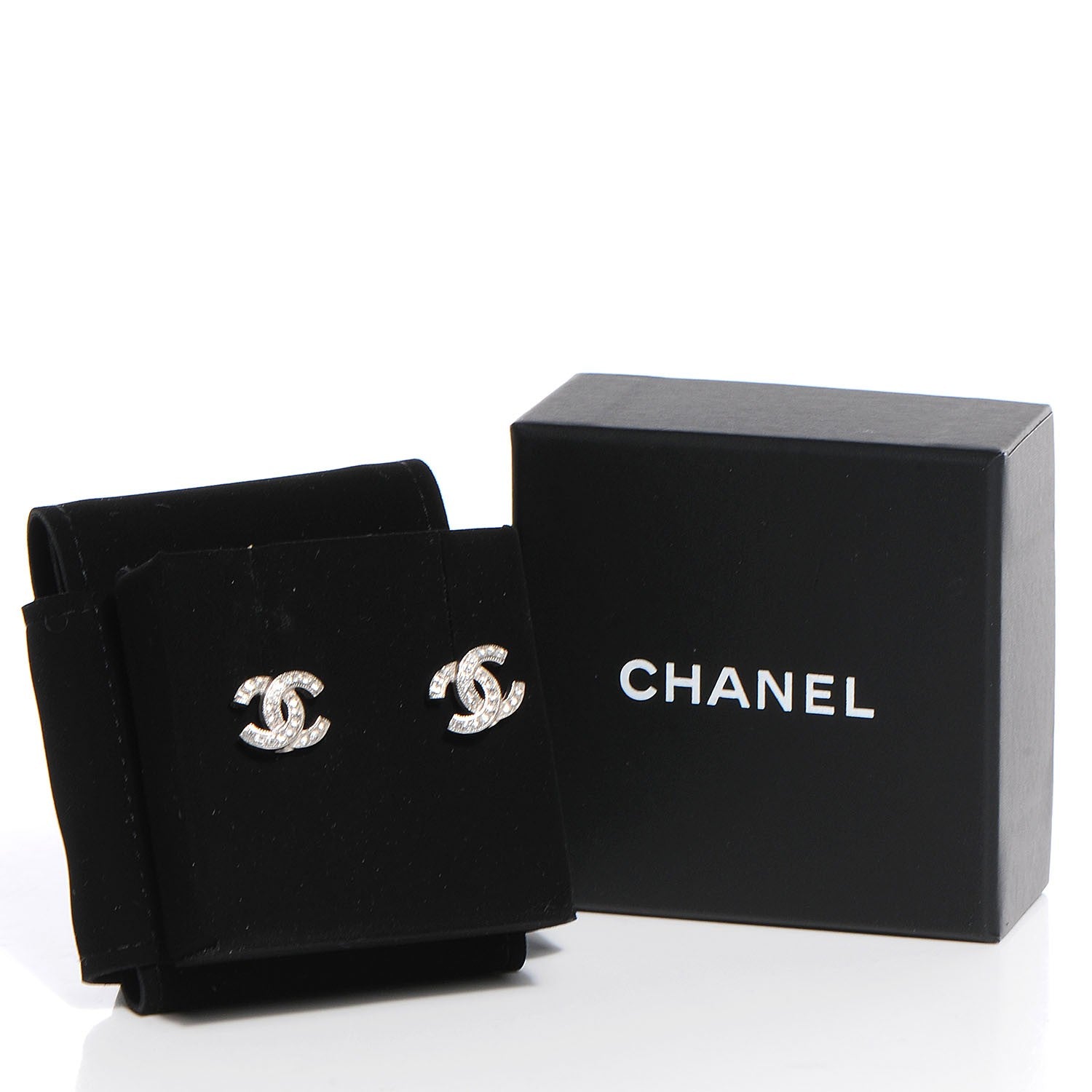 Chanel Crystal CC Earrings Silver 5 of 5