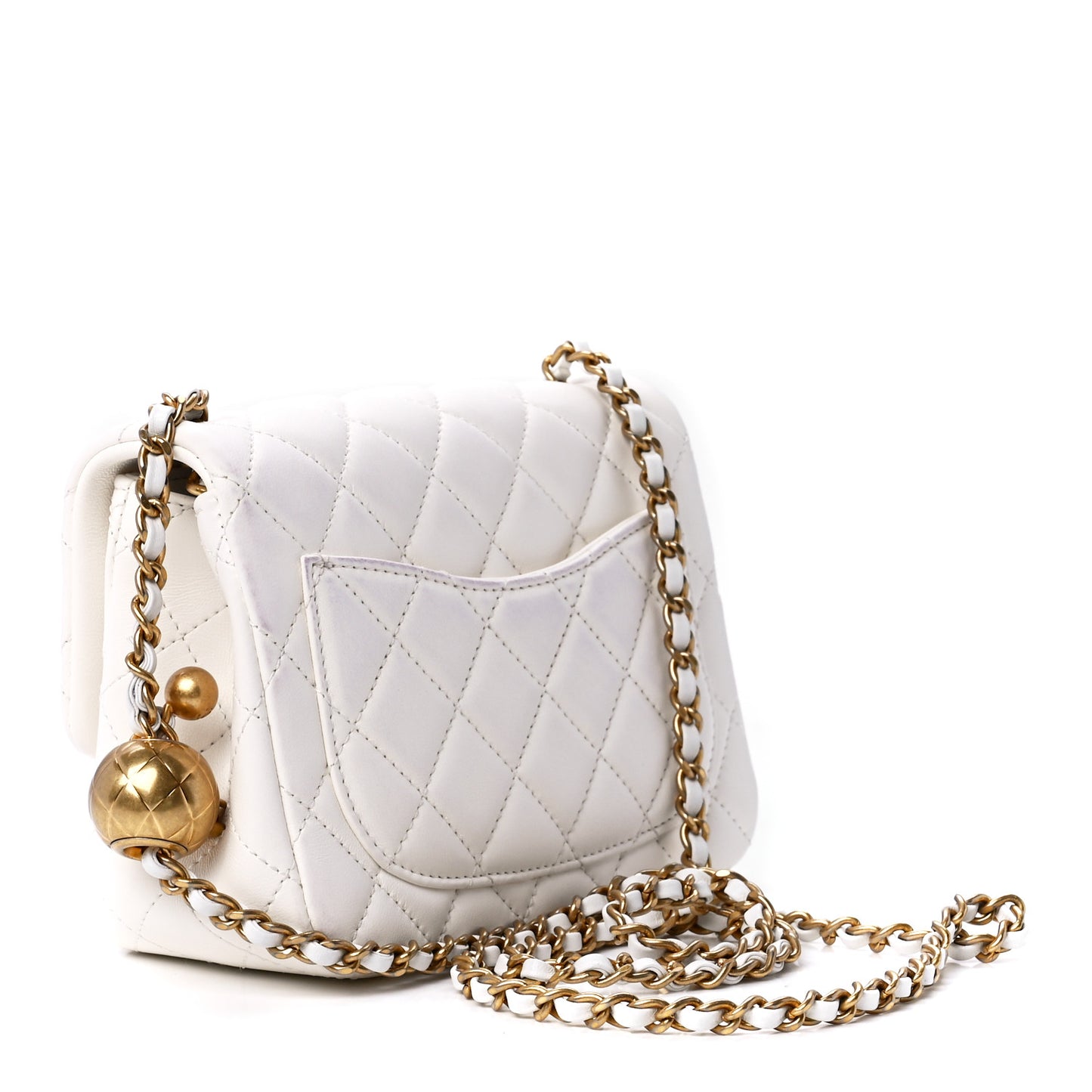 Lambskin Quilted Mini Pearl Crush Flap White