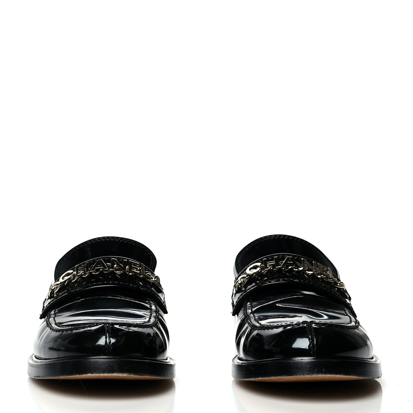 Shiny Calfskin Logo Loafers 40.5 Black