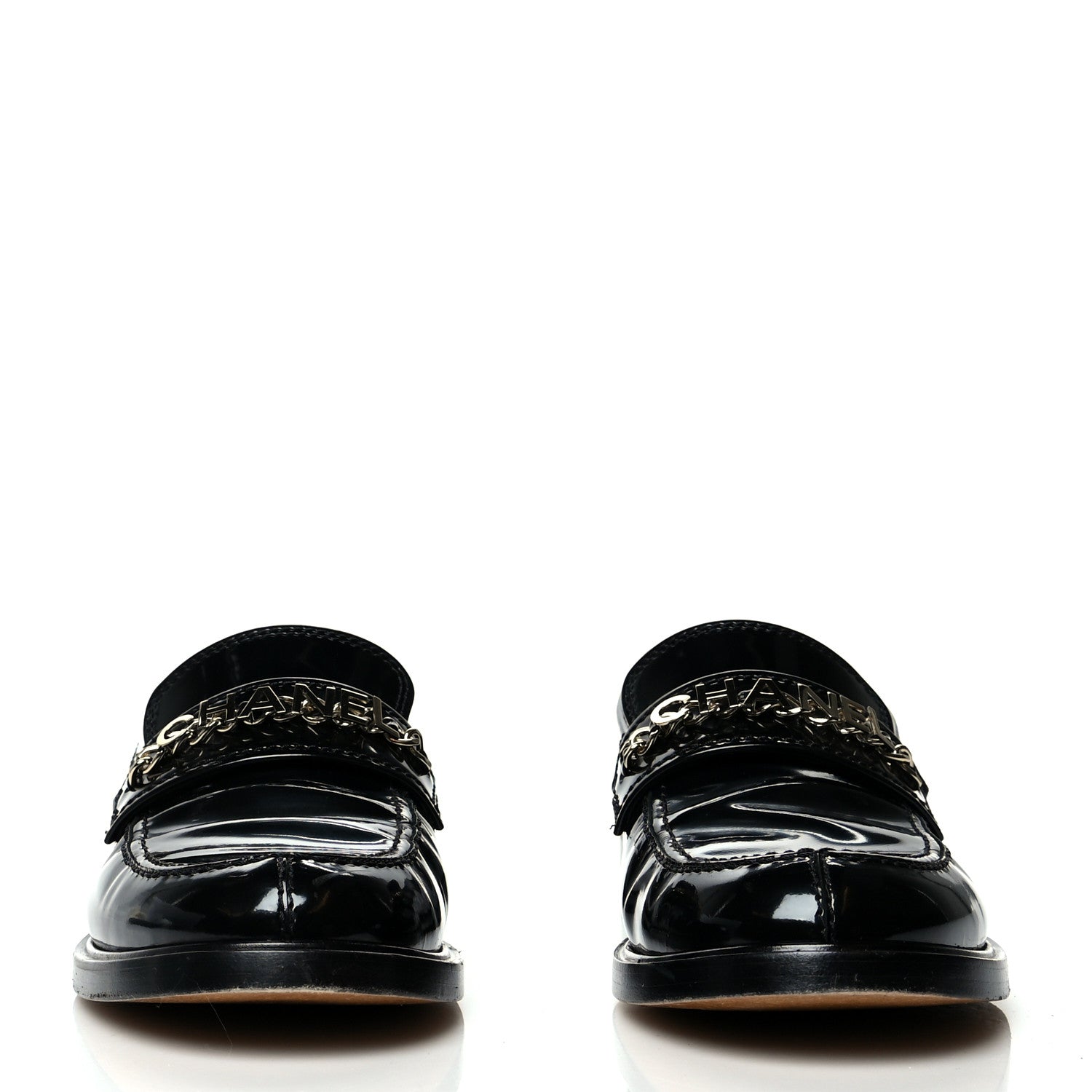Chanel Shiny Calfskin Logo Loafers 40.5 Black 2 of 11