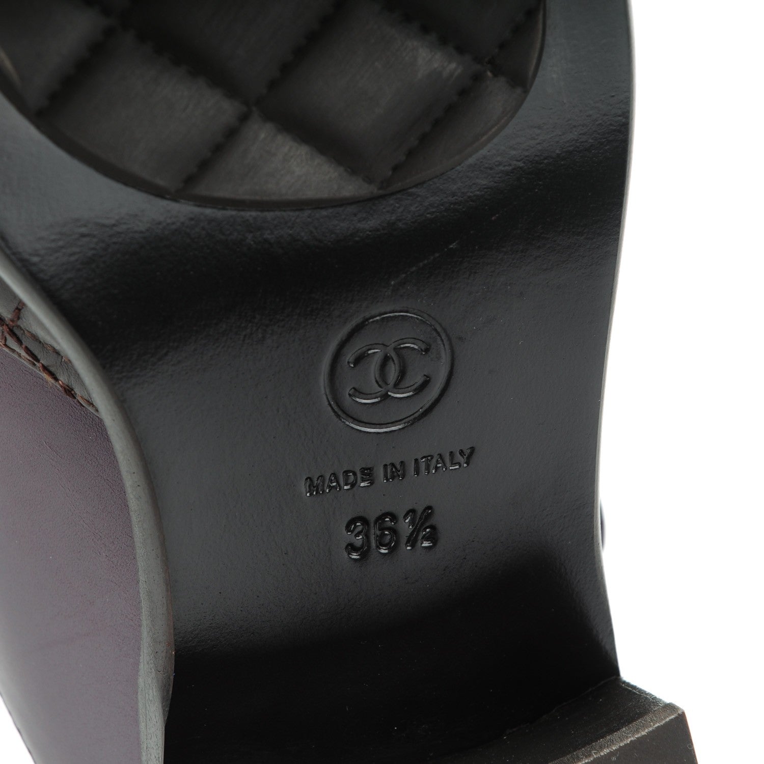 Chanel Calfskin Quilted CC Mules 36.5 Burgundy Brown 6 of 8