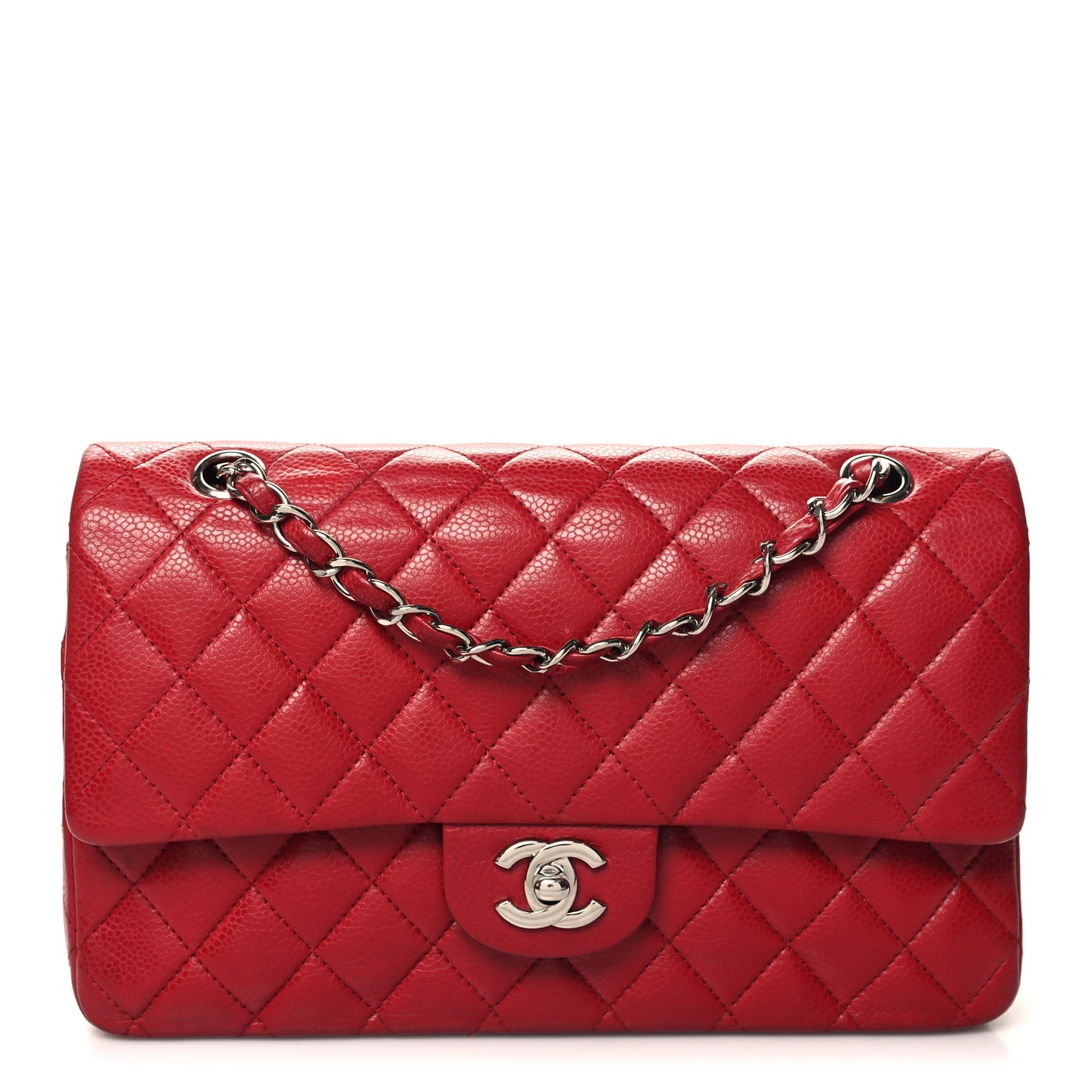 Caviar Quilted Medium Double Flap Dark Red