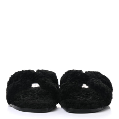 Hermes Woolskin Oran Sandals 37 Black 2 of 8