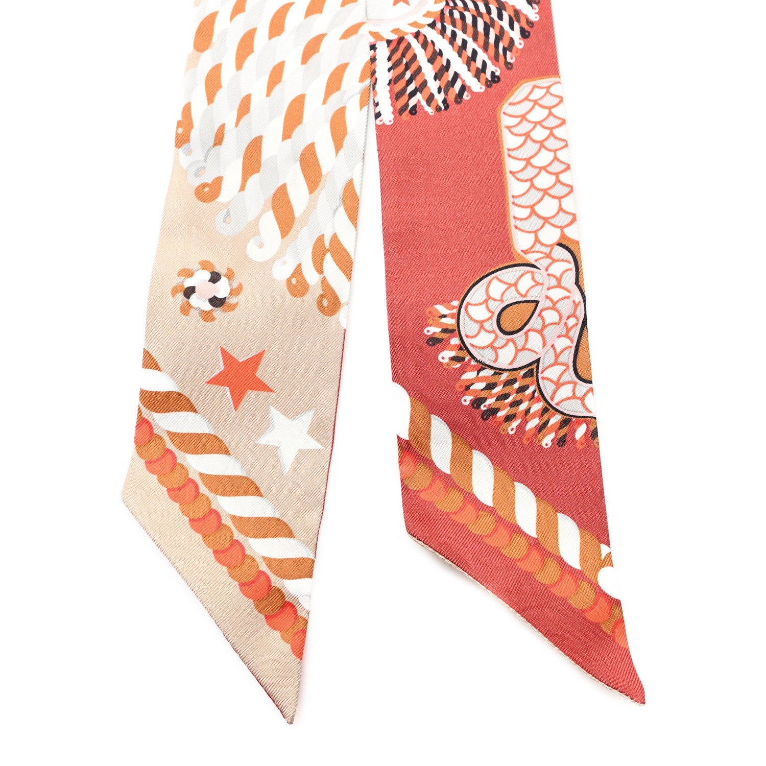 Hermes Silk Epaulettes Twilly Beige Terracotta Orange 2 of 3