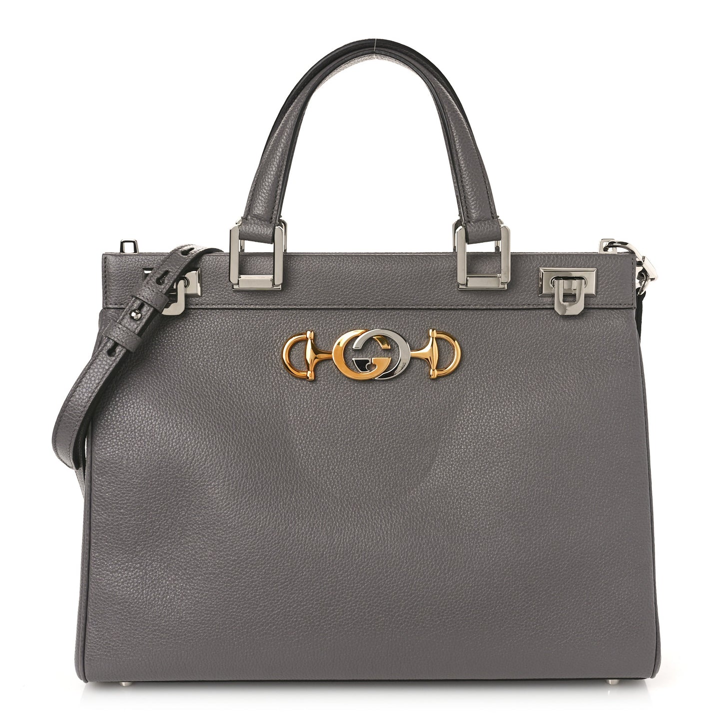 Grainy Calfskin Medium Zumi Top Handle Bag Dusty Grey