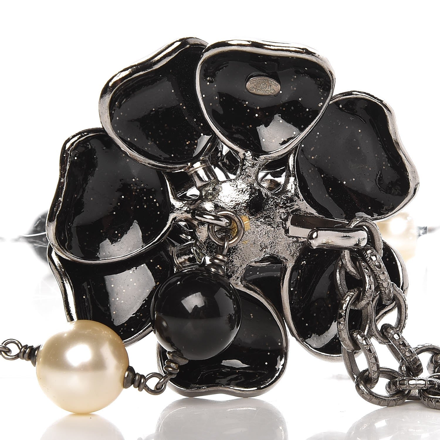 Chanel Pearl Crystal Enamel CC Camellia Belt Black Silver 3 of 4
