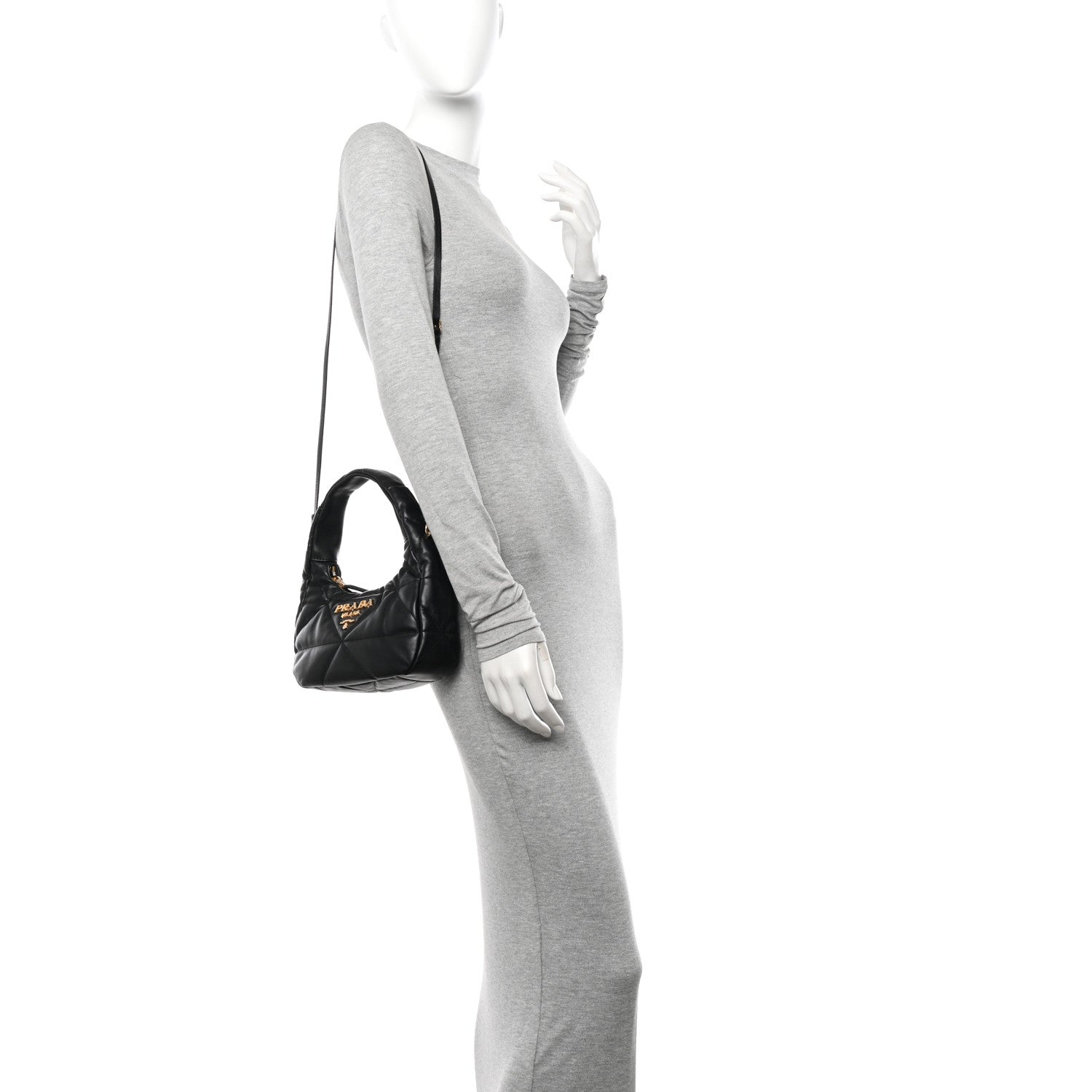 Prada Nappa Triangle Stitched Mini Zippered Hobo Bag Black 2 of 10