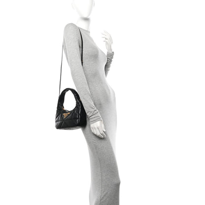 Prada Nappa Triangle Stitched Mini Zippered Hobo Bag Black 2 of 10