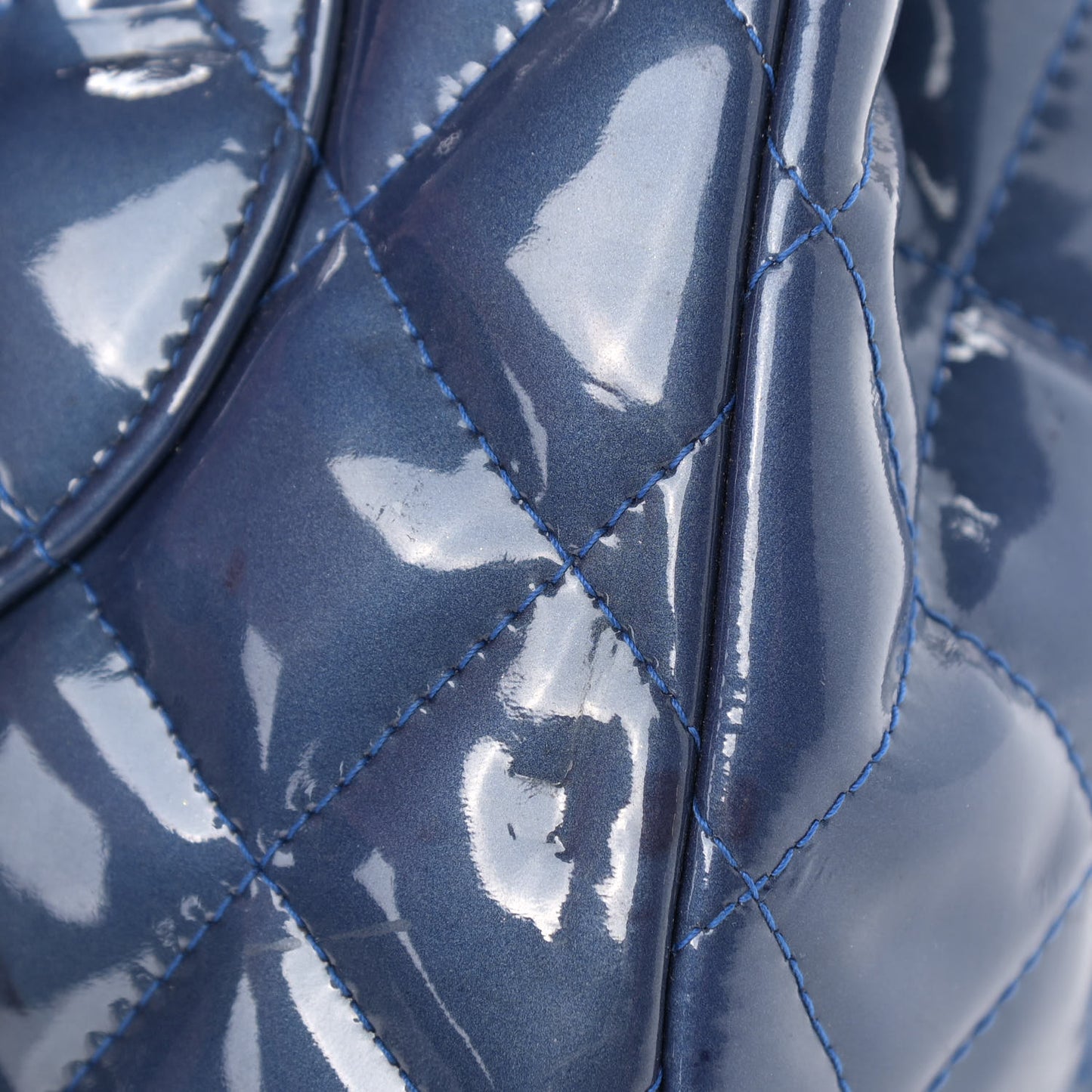 Patent Quilted Jumbo Double Flap Blue