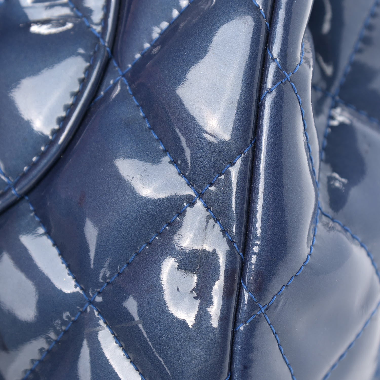 Chanel Patent Quilted Jumbo Double Flap Blue 12 of 20