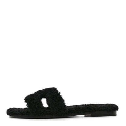 Hermes Woolskin Oran Sandals 38.5 Black 1 of 8