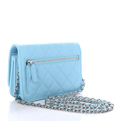 Chanel Lambskin Quilted Mini Wallet On Chain WOC Neon Blue 3 of 10