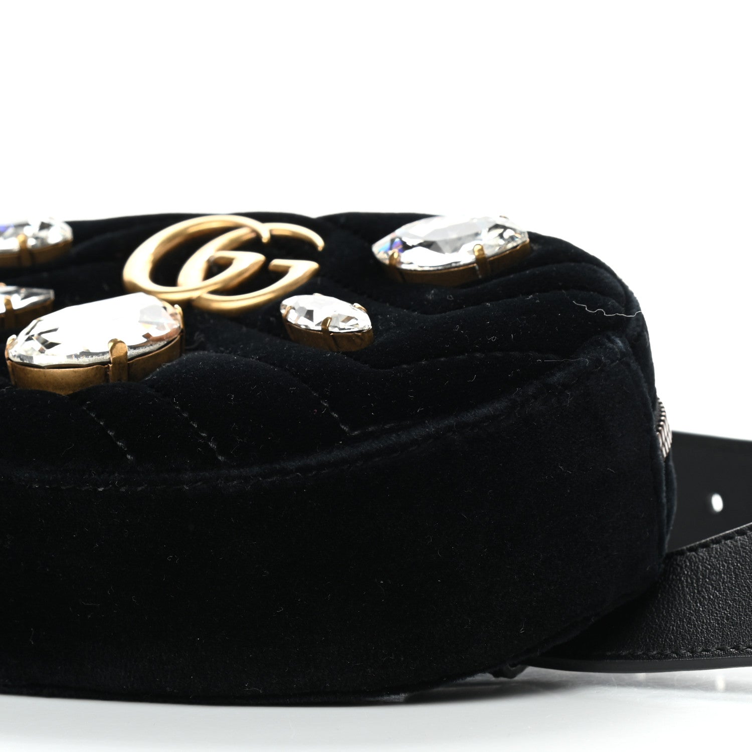 Gucci Velvet Matelasse Marquise Crystals GG Marmont Belt Bag 85 34 Black 9 of 9