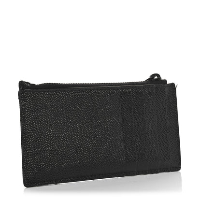 Saint Laurent Grain De Poudre Matelasse Chevron Monochrome Fragments Zippered Card Case Black 3 of 5