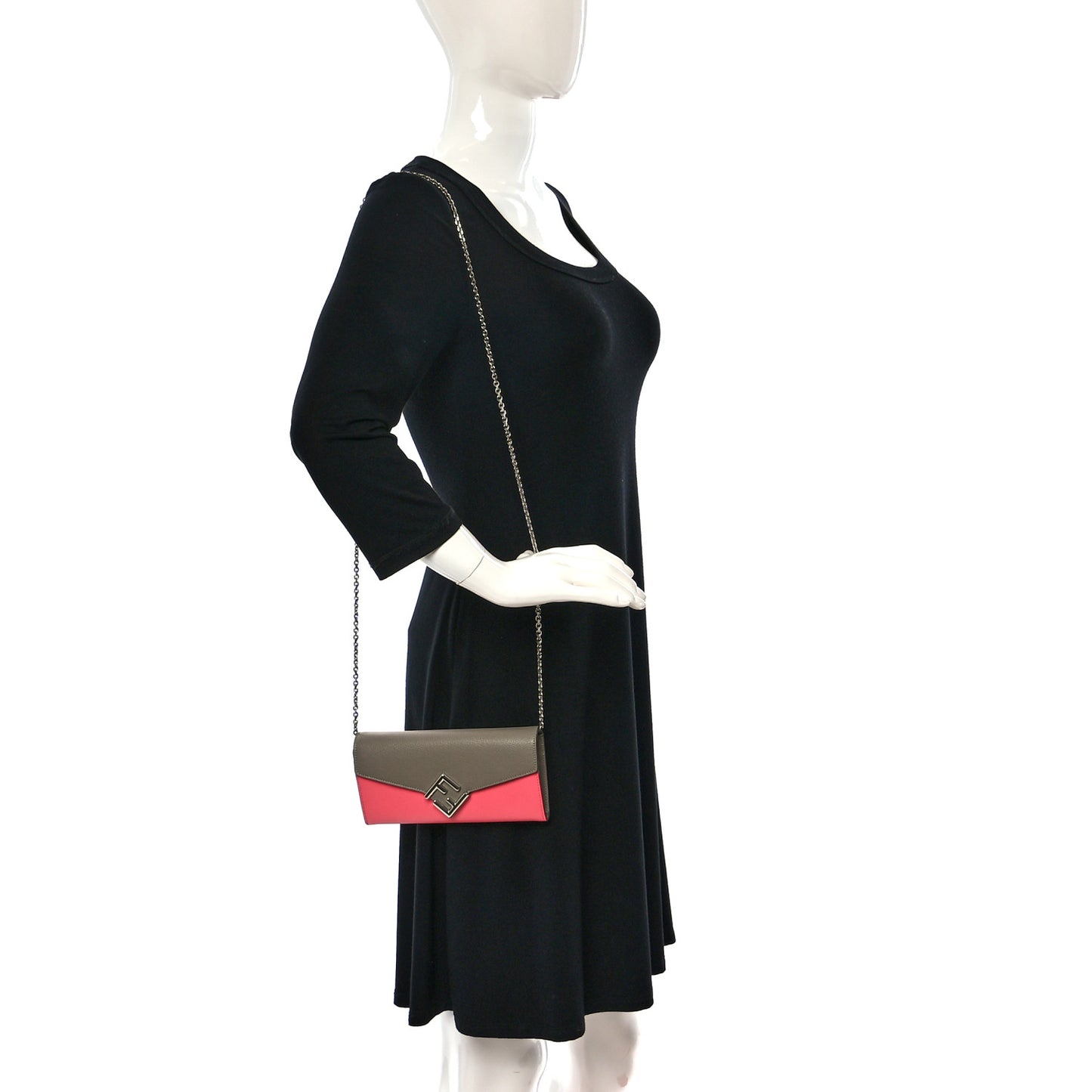 Vitello King Cruise FF Diamonds Continental Envelope Wallet On Chain Pink Dalia Tortora