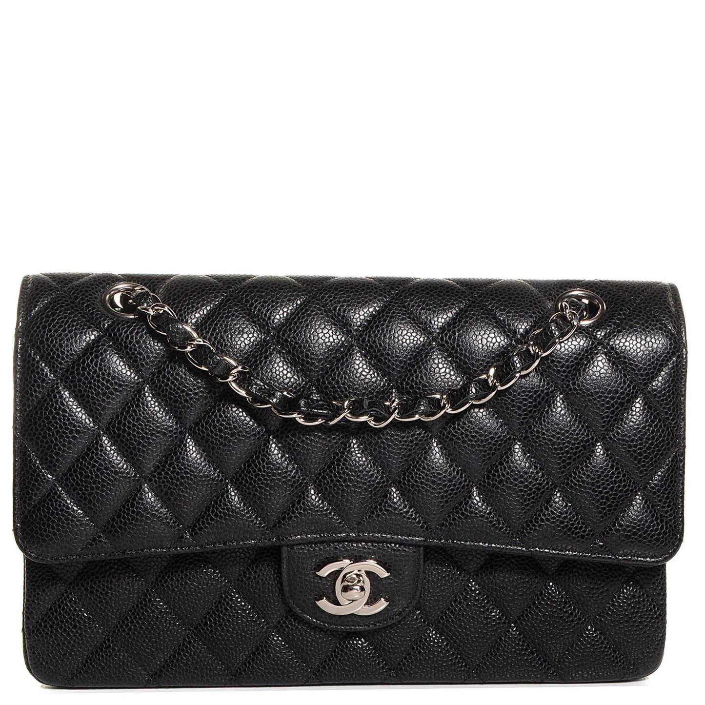 Caviar Quilted Medium Double Flap Black