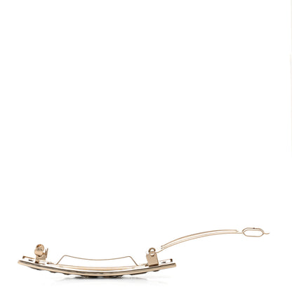 Chanel Metal Enamel Logo Hair Clip Gold Black White 4 of 6