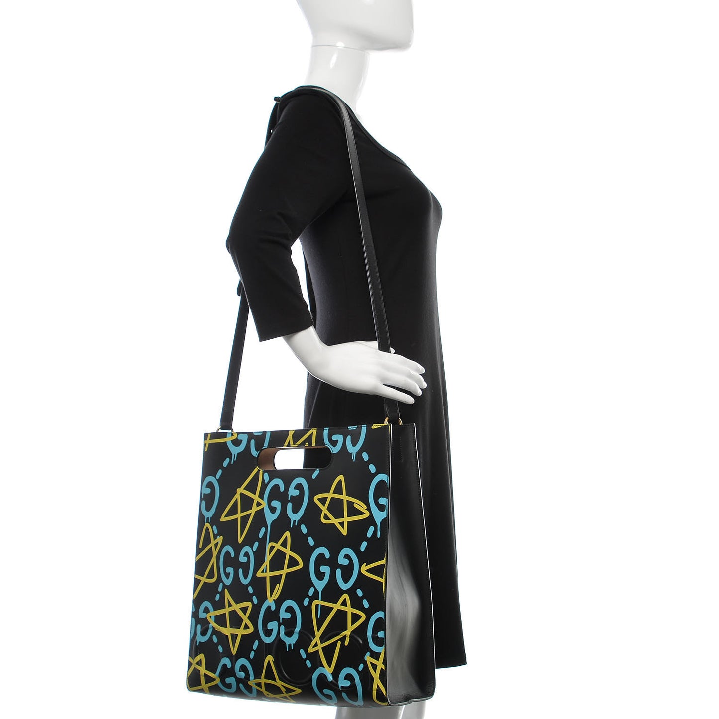 Calfskin GucciGhost Medium XL Tote Black New Acquamarine