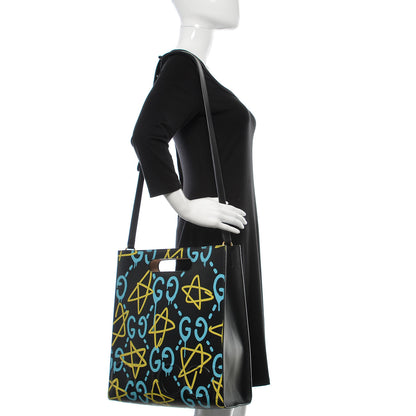 Gucci Calfskin GucciGhost Medium XL Tote Black New Acquamarine 2 of 8