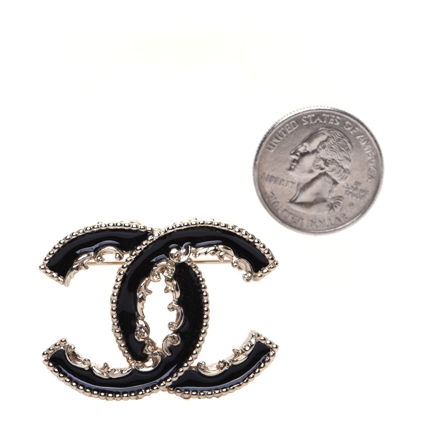 Enamel CC Baroque Brooch Black Gold