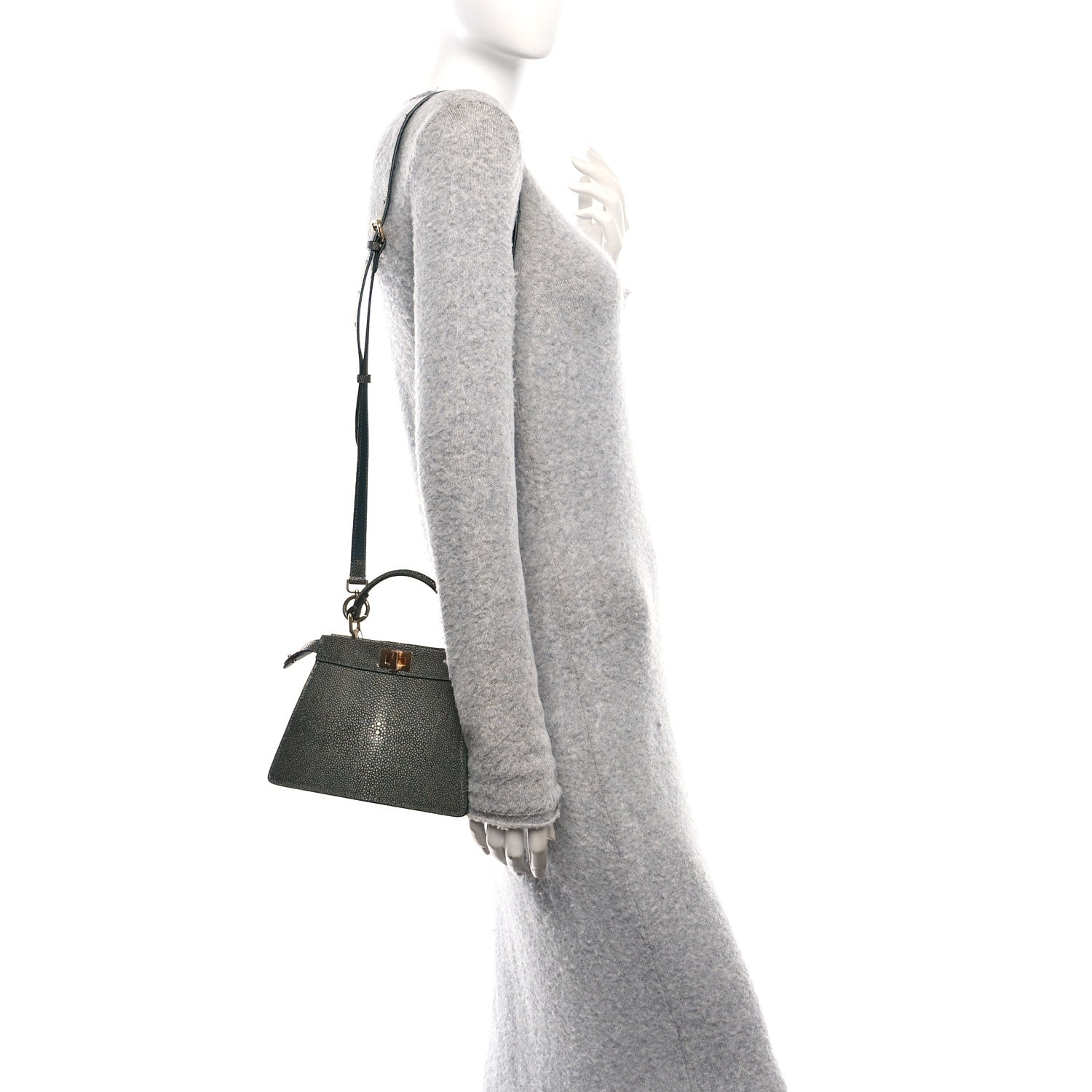 Fendi Stingray Shiny Nappa Petite Peekaboo I SEE U Satchel Verde Inglese 2 of 12
