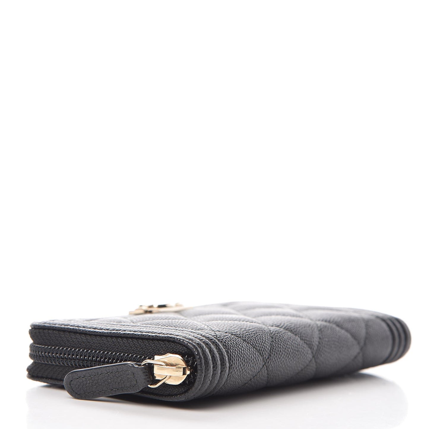 Caviar Quilted Small Boy Zip Around Wallet Black