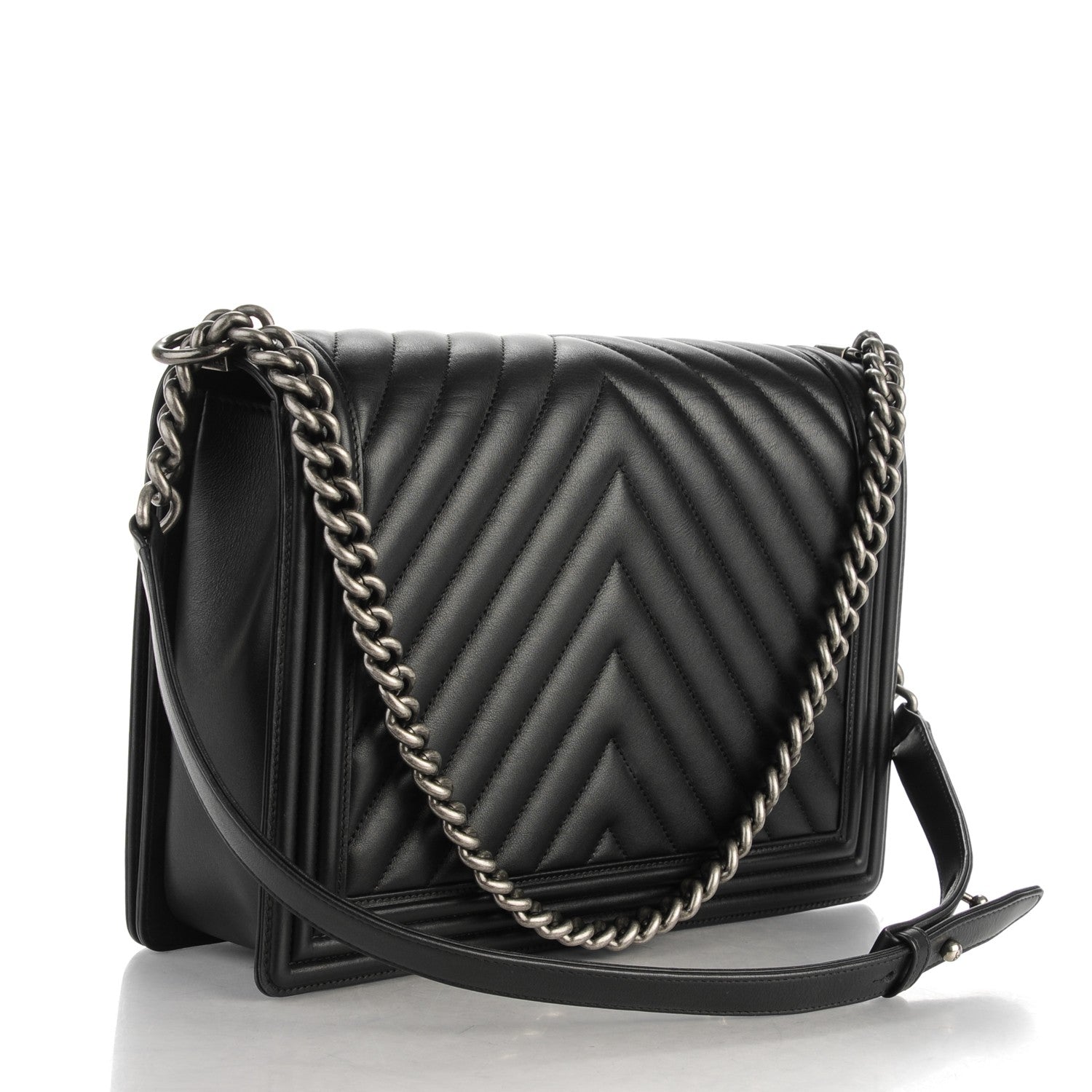 Chanel Calfskin Chevron Quilted Large Boy Flap Black 3 of 11