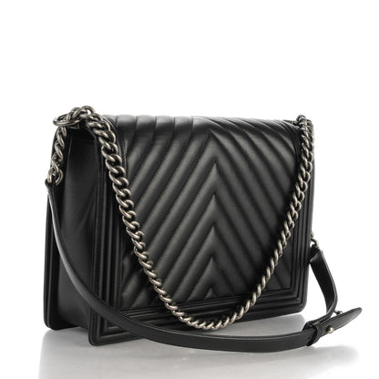Chanel Calfskin Chevron Quilted Large Boy Flap Black 3 of 11