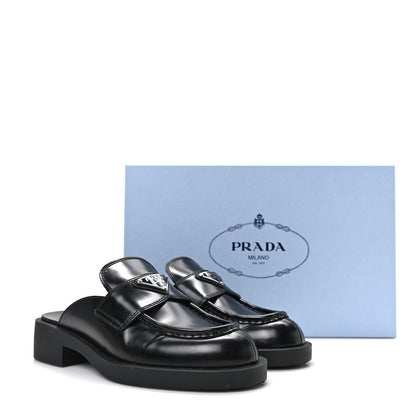 Prada Spazzolato Metal Triangle Logo 40mm Loafer Mules 36.5 Black 8 of 8