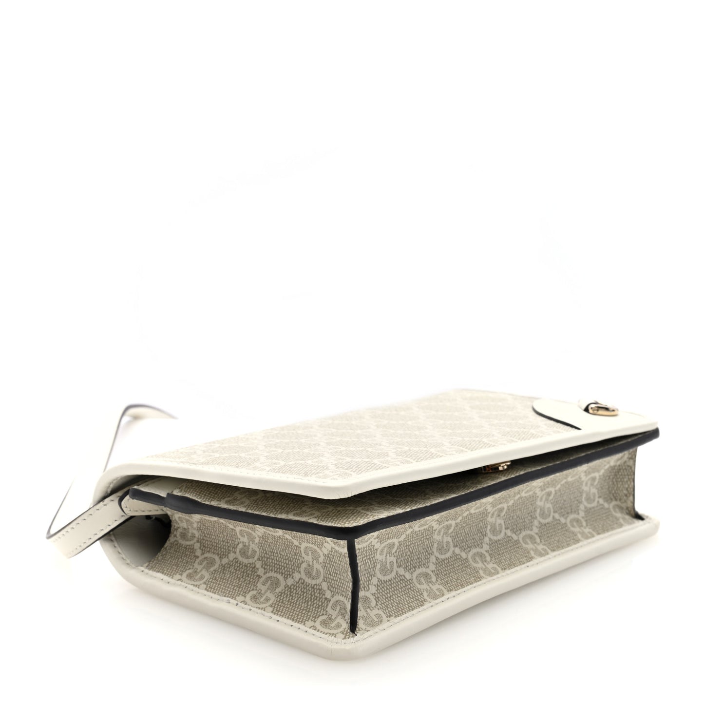 GG Emblem Monogram Wallet With Strap Beige White