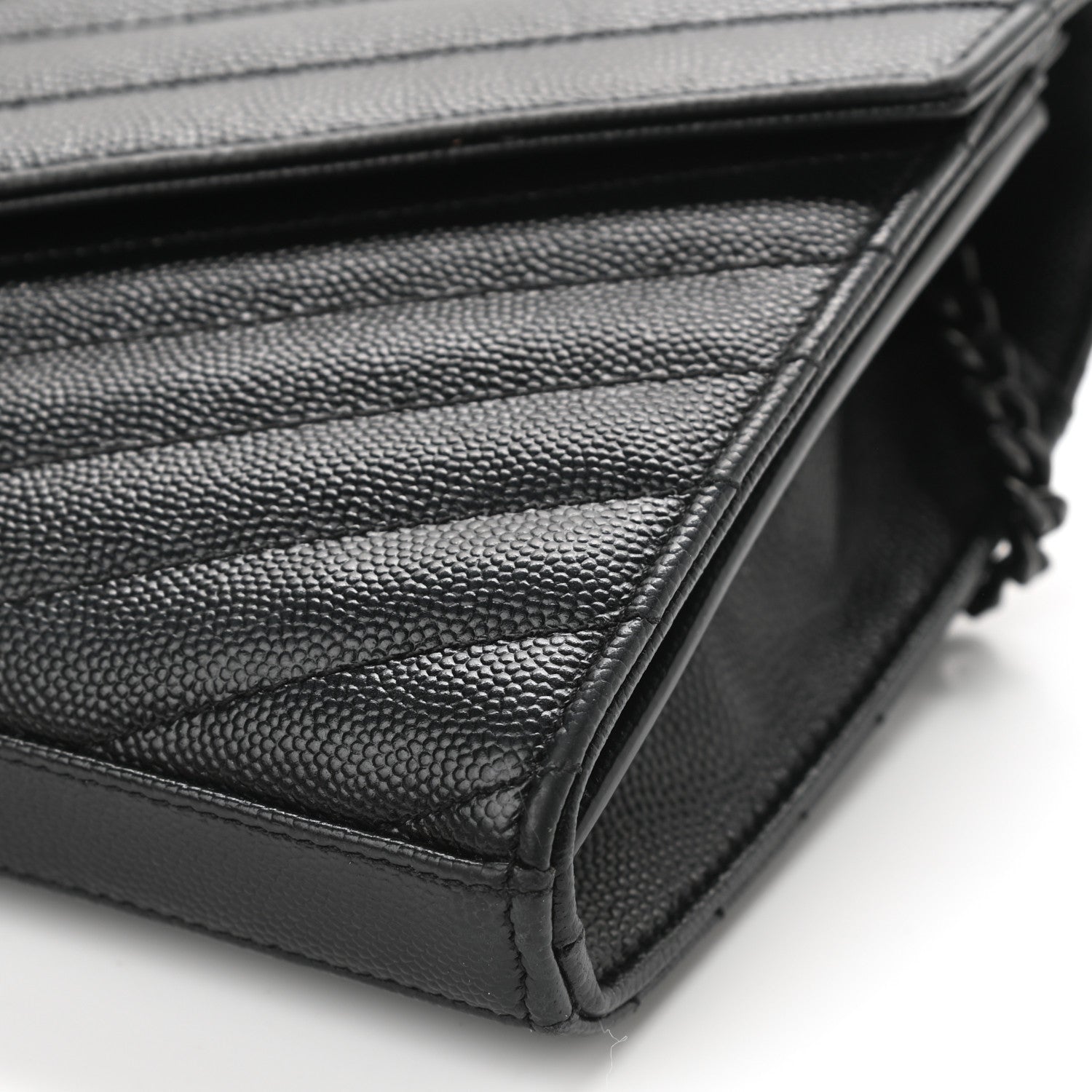 Saint Laurent Grain De Poudre Matelasse Chevron Monogram Chain Wallet Black 8 of 8