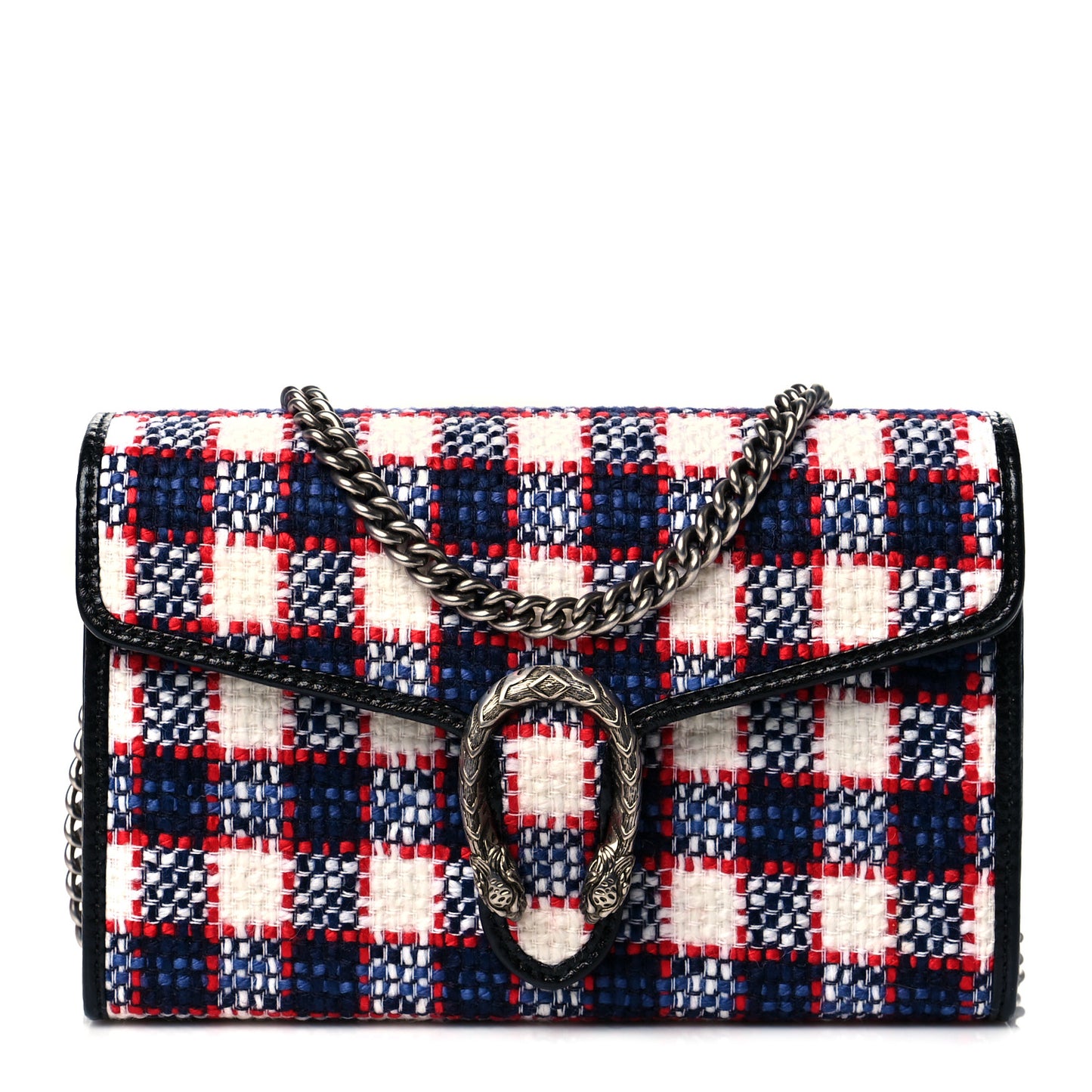 Vintage Tweed Check Mini Dionysus Chain Wallet White Hibiscus Red Marine