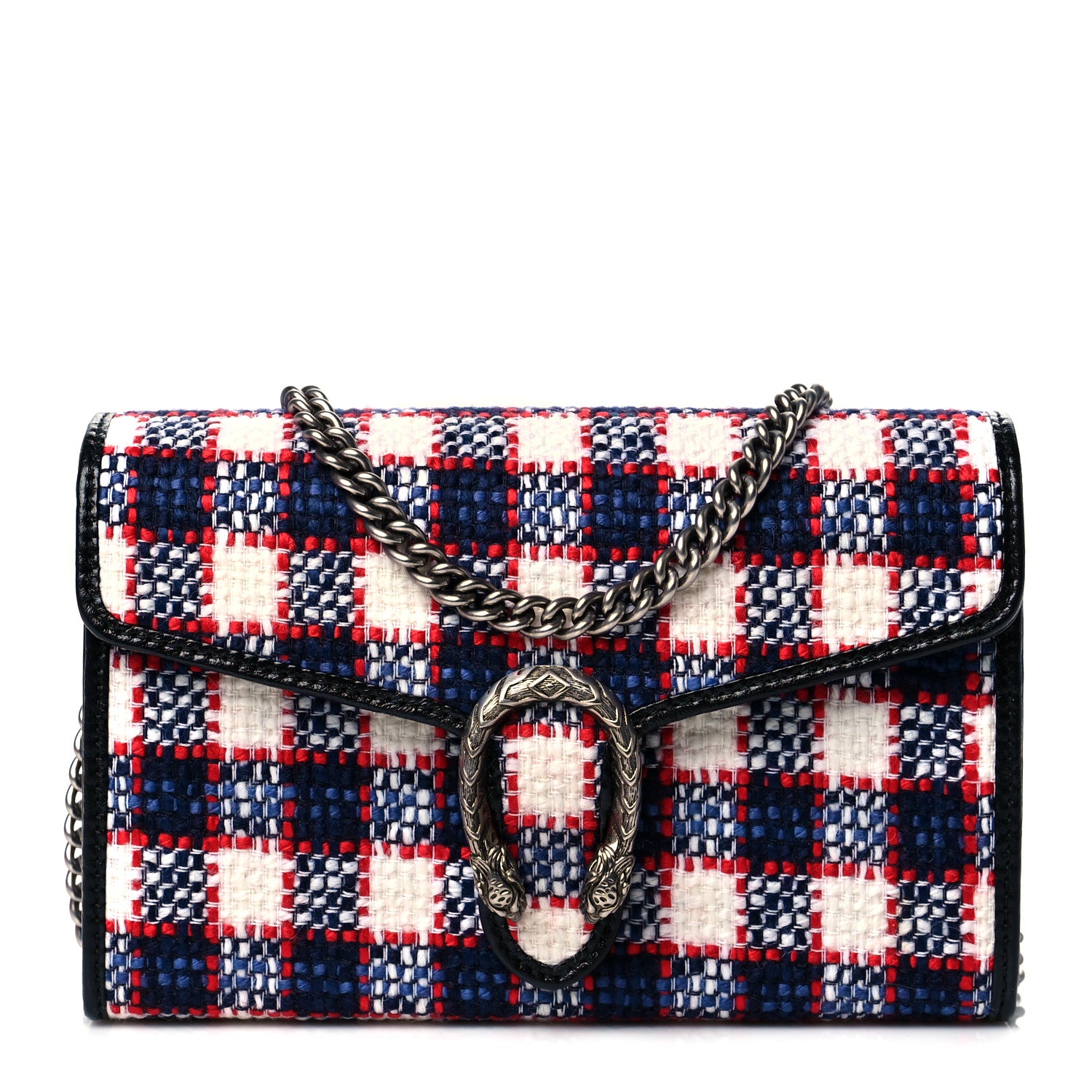 Gucci Vintage Tweed Check Mini Dionysus Chain Wallet White Hibiscus Red Marine 1 of 10
