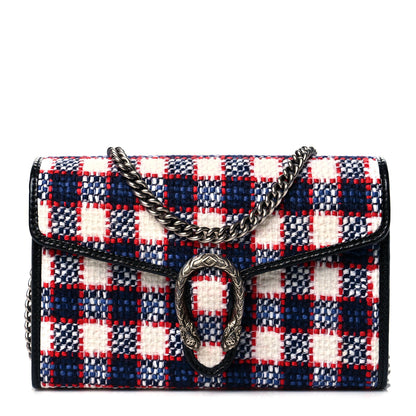 Gucci Vintage Tweed Check Mini Dionysus Chain Wallet White Hibiscus Red Marine 1 of 10