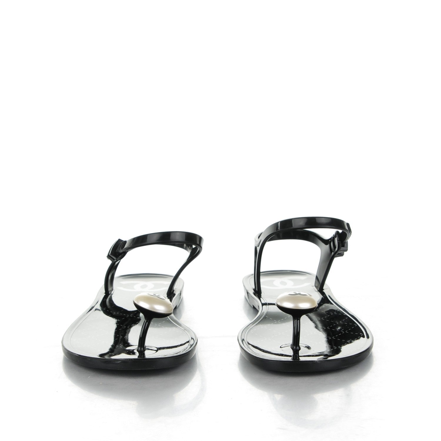 Chanel PVC CC Pearl Thong Sandals 37 Black 2 of 7