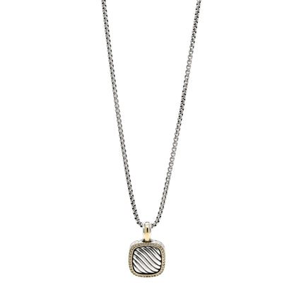 David Yurman Sterling Silver 18K Yellow Gold Diamond 16mm Sculpted Cable Pendant Necklace 1 of 4