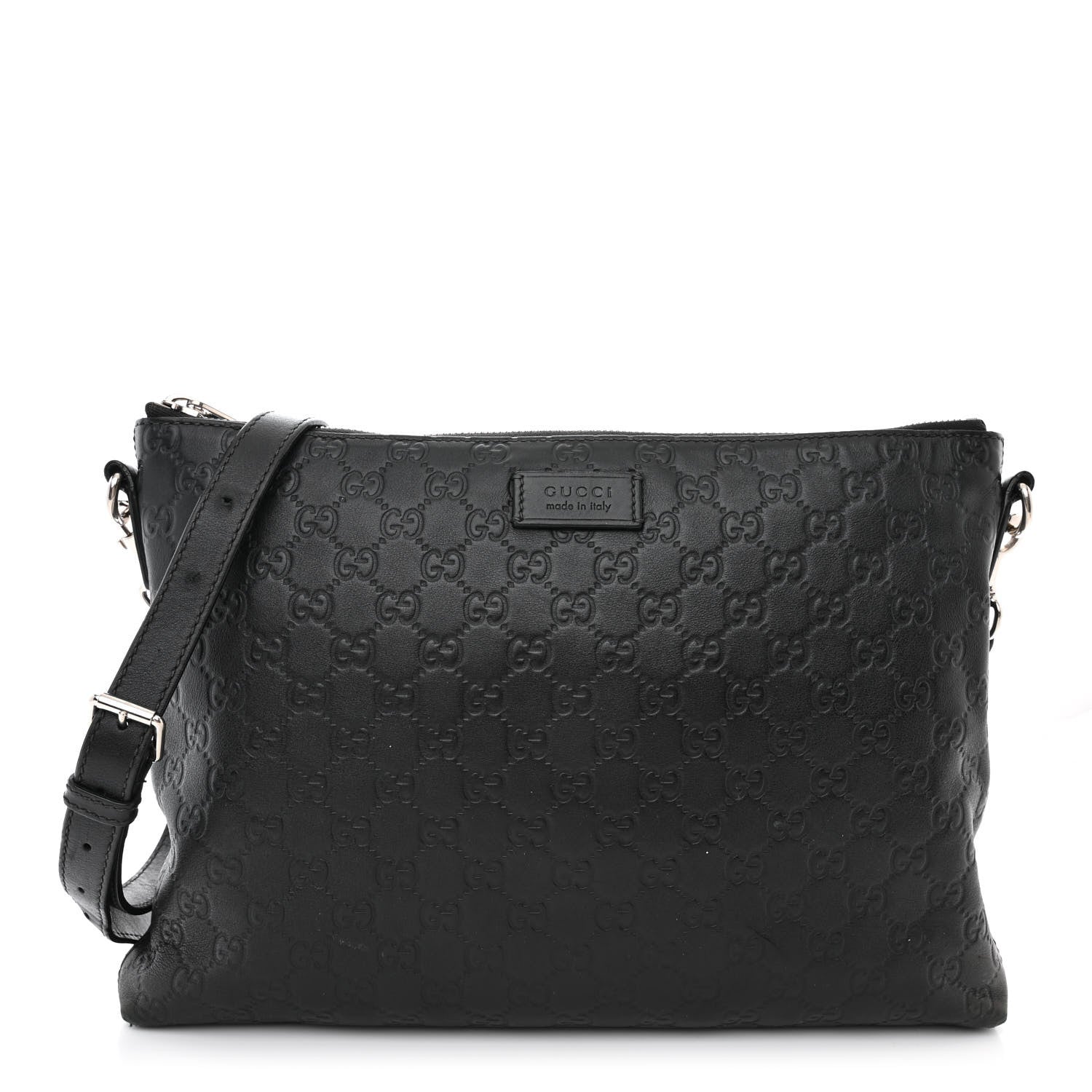Gucci Guccissima Medium Flat Messenger Bag Black 1 of 16