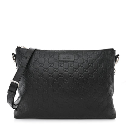 Gucci Guccissima Medium Flat Messenger Bag Black 1 of 16