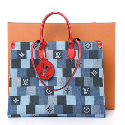 Louis Vuitton Denim Damier Monogram Onthego Blue Rouge 10 of 10