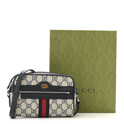 Gucci GG Supreme Monogram Textured Dollar Calfskin Web Mini Ophidia Shoulder Bag Beige Blue 12 of 12