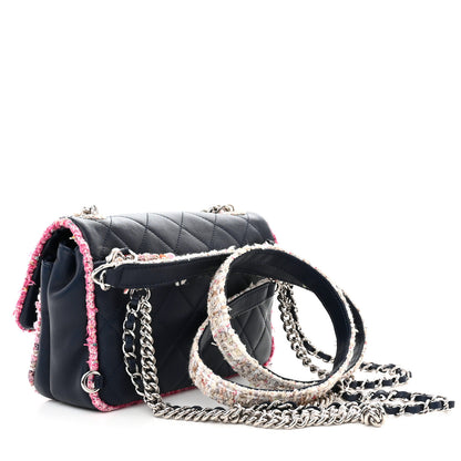 Chanel Lambskin Tweed Quilted Elegant Trim Flap Navy 3 of 10