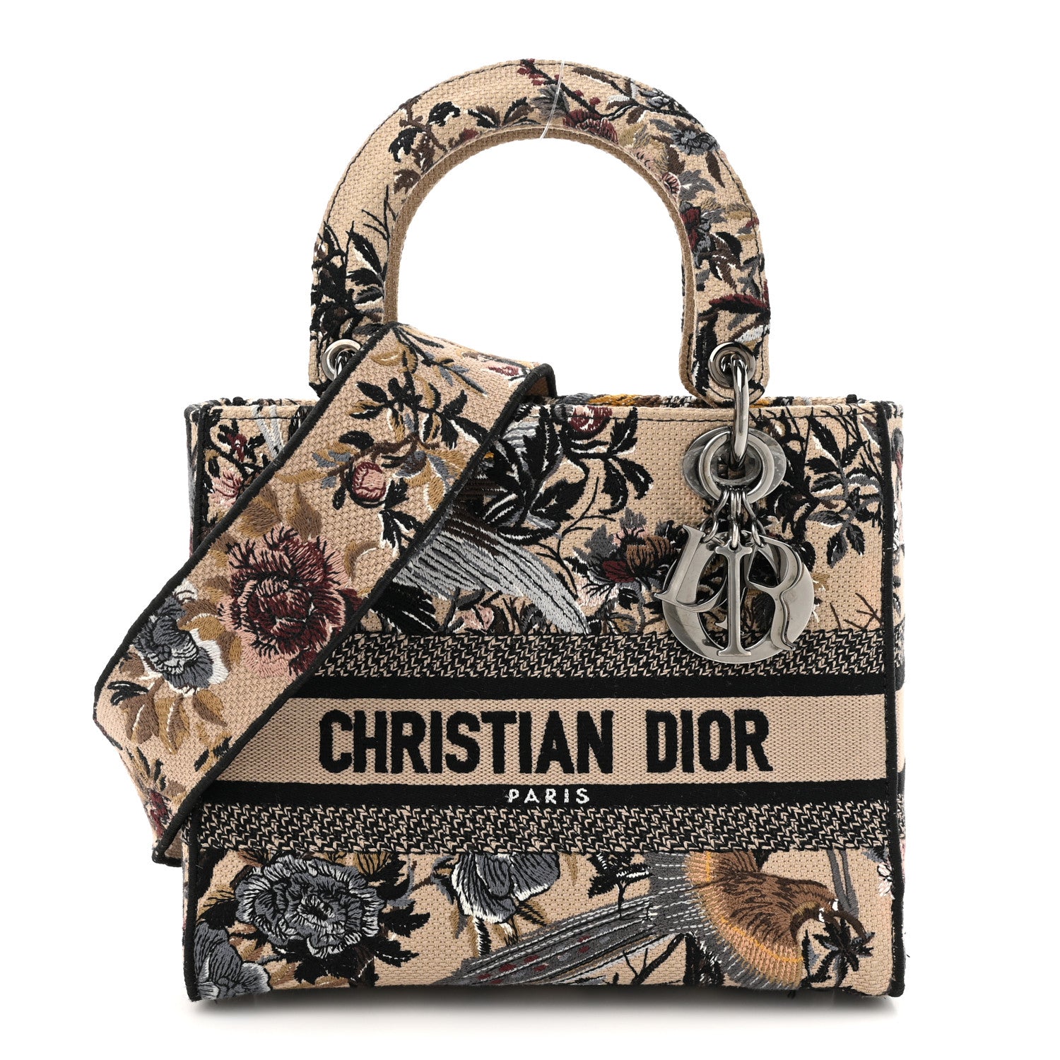 Christian Dior Canvas Embroidered Jardin D'Hiver Medium Lady D-Lite Beige Multicolor 1 of 11