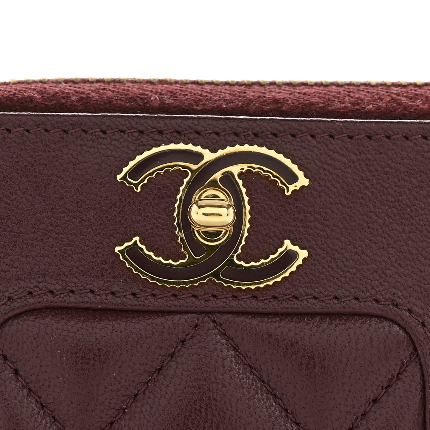 Sheepskin Quilted Mademoiselle Vintage Zip Coin Purse Dark Red