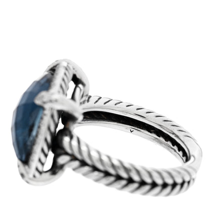 David Yurman Sterling Silver Diamond Hampton Blue Topaz 14mm Chatelaine Pave Bezel Ring 57 8 6 of 6