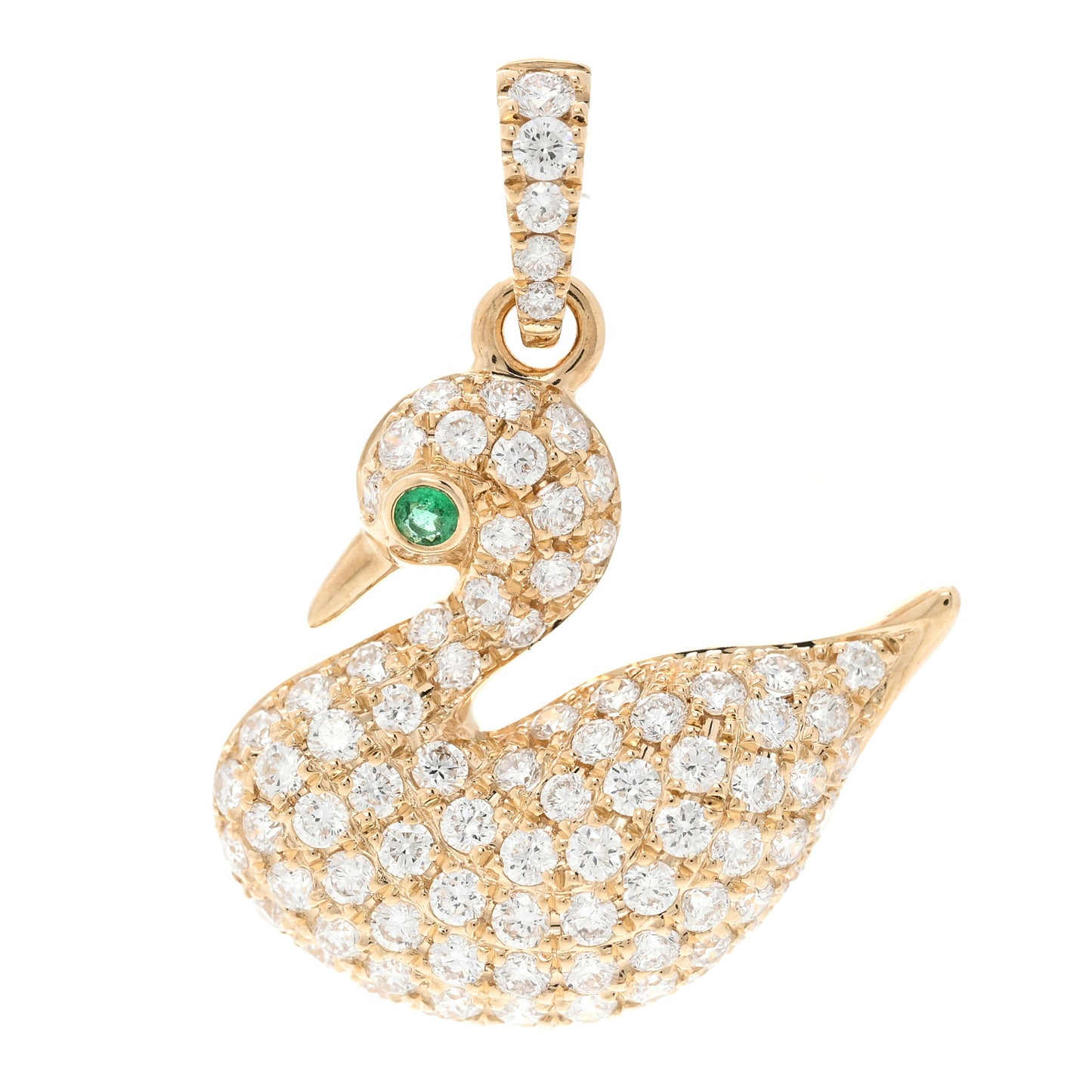 18K Yellow Gold Diamond Emerald Swan Pendant
